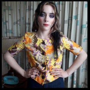 Psychadelic 60s floral suit jacket top